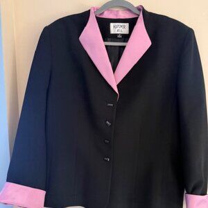 Kasper ASL Blazer Size 18 Black Pink Trim Slit Cuff 4 Button Closure Skirt Set